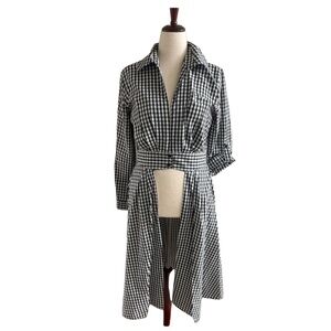 NY&Co hi-lo maxi blouse in black and white checks-size M